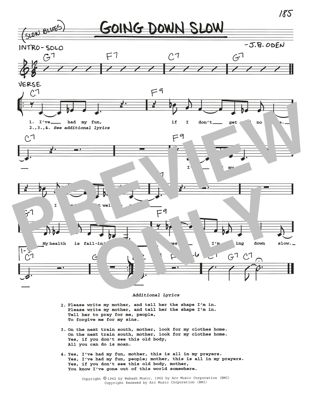 Download Eric Clapton Going Down Slow Sheet Music and learn how to play Real Book – Melody, Lyrics & Chords PDF digital score in minutes