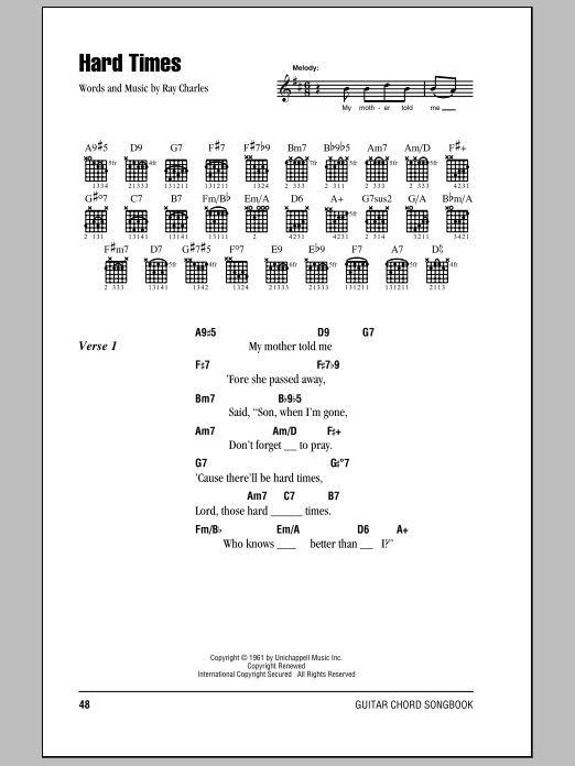 Download Eric Clapton Hard Times Sheet Music and learn how to play Lyrics & Chords PDF digital score in minutes