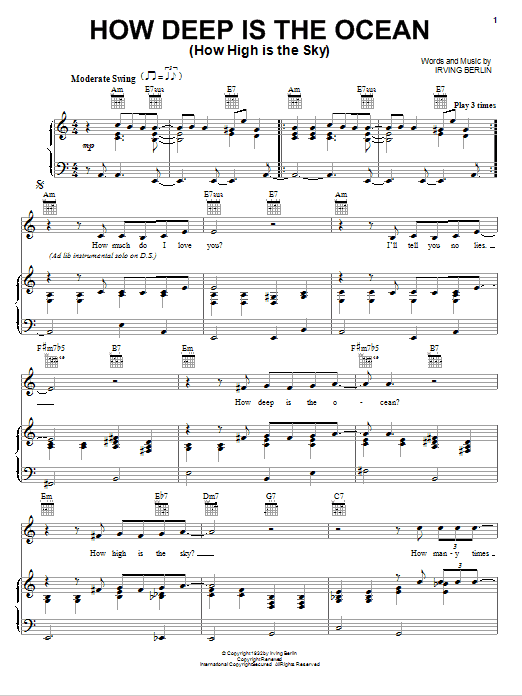 Download Eric Clapton How Deep Is The Ocean (How High Is The Sky) Sheet Music and learn how to play Piano, Vocal & Guitar (Right-Hand Melody) PDF digital score in minutes