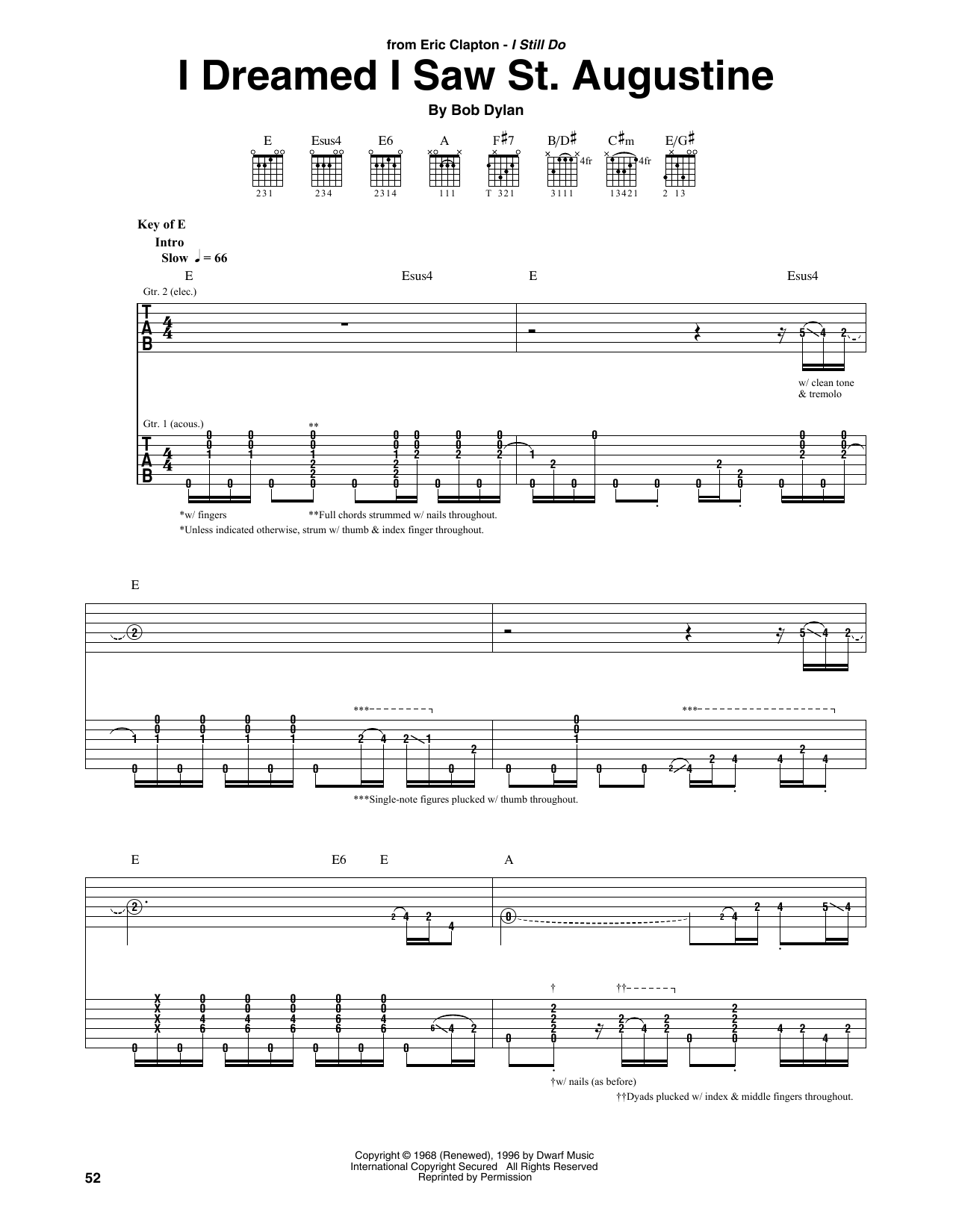 Download Eric Clapton I Dreamed I Saw St. Augustine Sheet Music and learn how to play Guitar Tab PDF digital score in minutes
