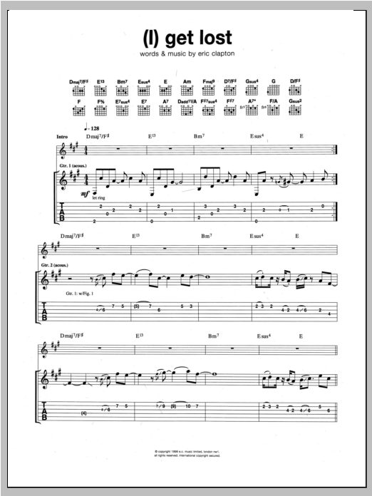Download Eric Clapton (I) Get Lost Sheet Music and learn how to play Guitar Tab PDF digital score in minutes