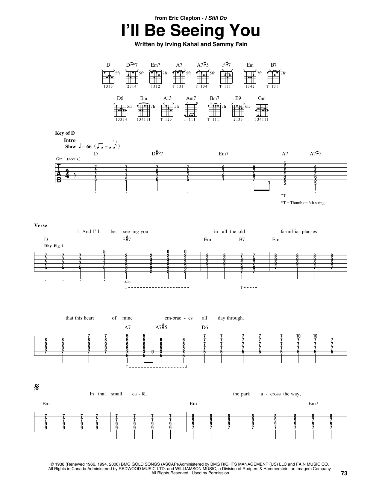 Download Eric Clapton I'll Be Seeing You Sheet Music and learn how to play Guitar Tab PDF digital score in minutes