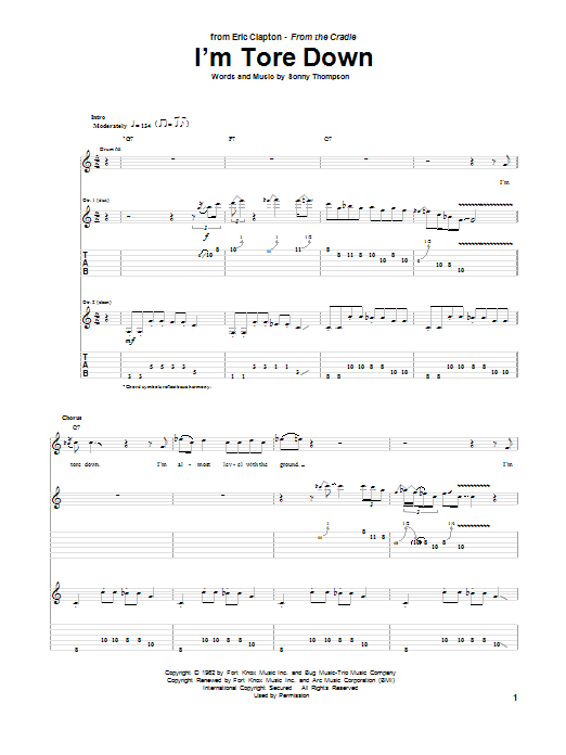 Download Eric Clapton I'm Tore Down Sheet Music and learn how to play Drum Chart PDF digital score in minutes