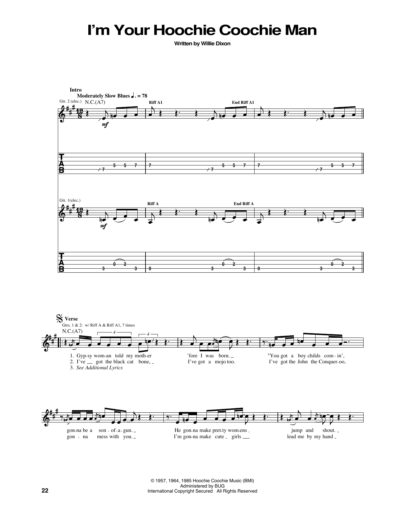Download Eric Clapton I'm Your Hoochie Coochie Man Sheet Music and learn how to play Guitar Tab PDF digital score in minutes
