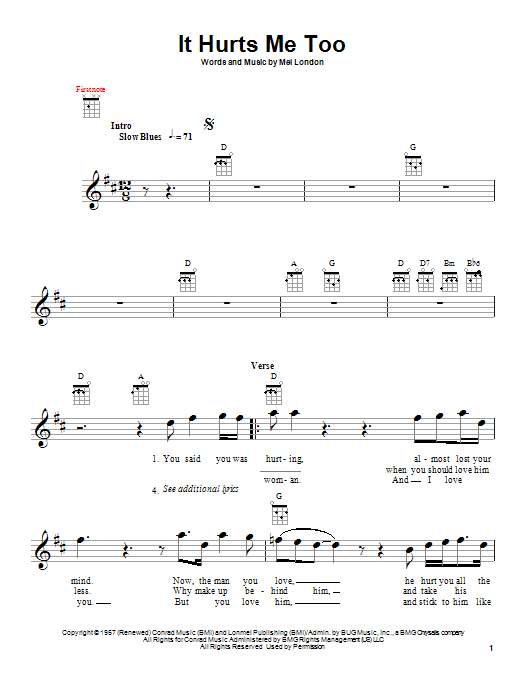 Download Eric Clapton It Hurts Me Too Sheet Music and learn how to play Ukulele PDF digital score in minutes