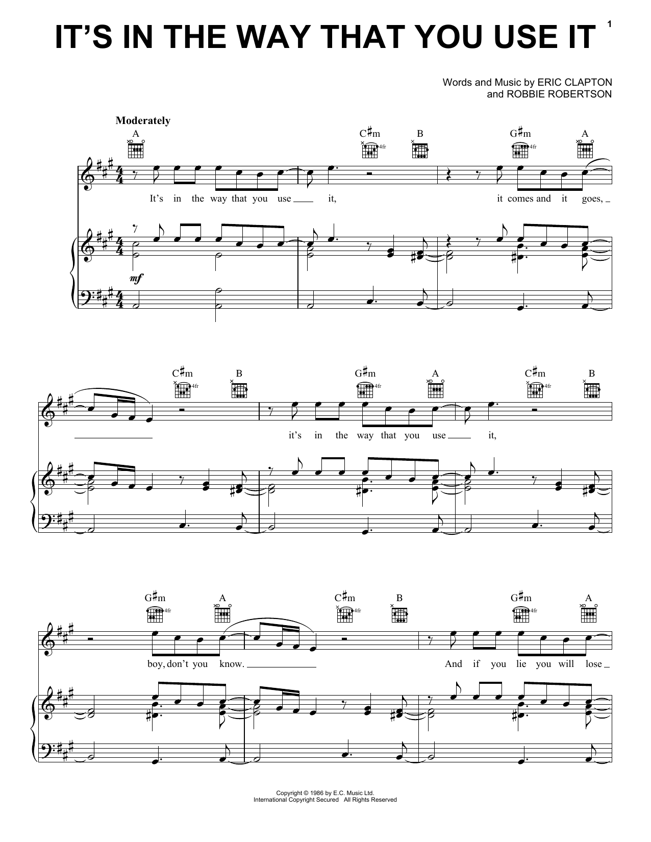 Download Eric Clapton It's In The Way That You Use It Sheet Music and learn how to play Ukulele PDF digital score in minutes
