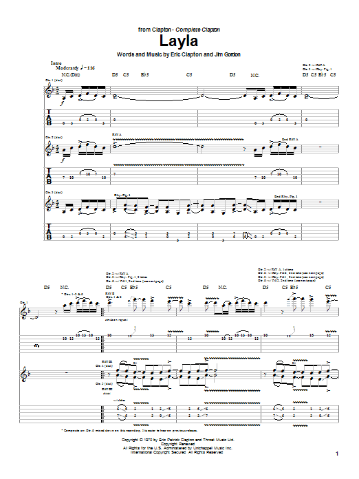 Download Eric Clapton Layla Sheet Music and learn how to play Easy Guitar Tab PDF digital score in minutes