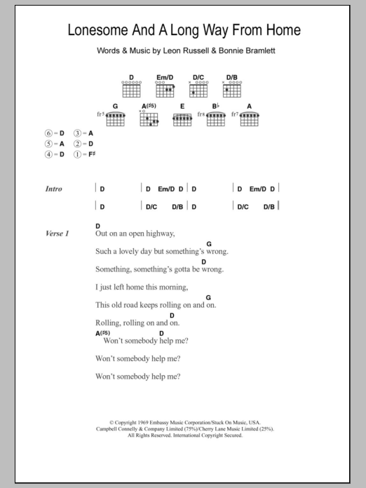 Download Eric Clapton Lonesome And A Long Way From Home Sheet Music and learn how to play Lyrics & Chords PDF digital score in minutes