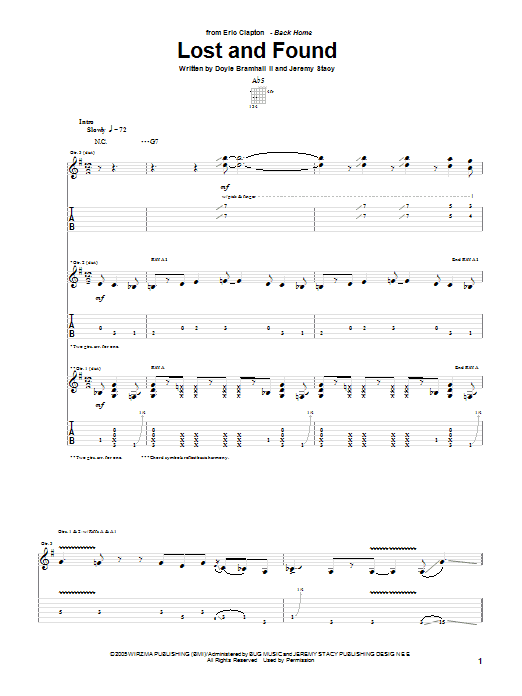 Download Eric Clapton Lost And Found Sheet Music and learn how to play Guitar Tab PDF digital score in minutes