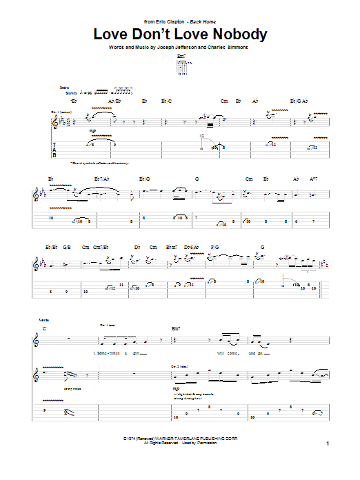 Download Eric Clapton Love Don't Love Nobody Sheet Music and learn how to play Guitar Tab PDF digital score in minutes