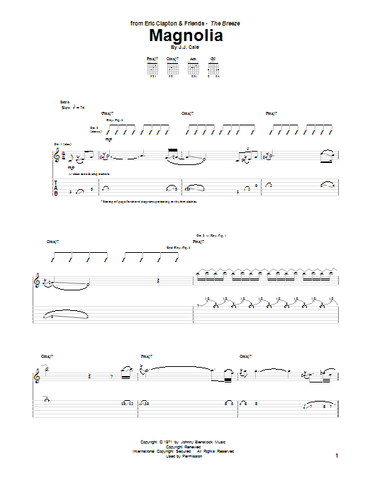 Download Eric Clapton Magnolia Sheet Music and learn how to play Guitar Tab PDF digital score in minutes