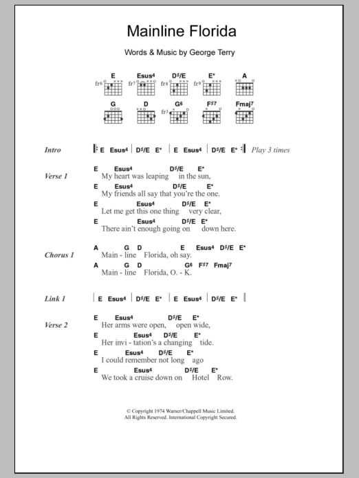 Download Eric Clapton Mainline Florida Sheet Music and learn how to play Lyrics & Chords PDF digital score in minutes