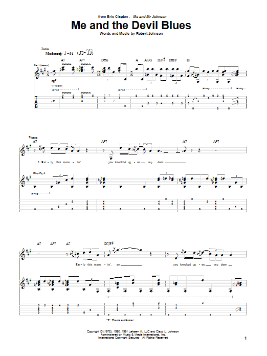 Download Eric Clapton Me And The Devil Blues Sheet Music and learn how to play Guitar Tab PDF digital score in minutes