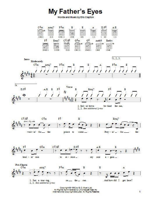 Download Eric Clapton My Father's Eyes Sheet Music and learn how to play Ukulele PDF digital score in minutes