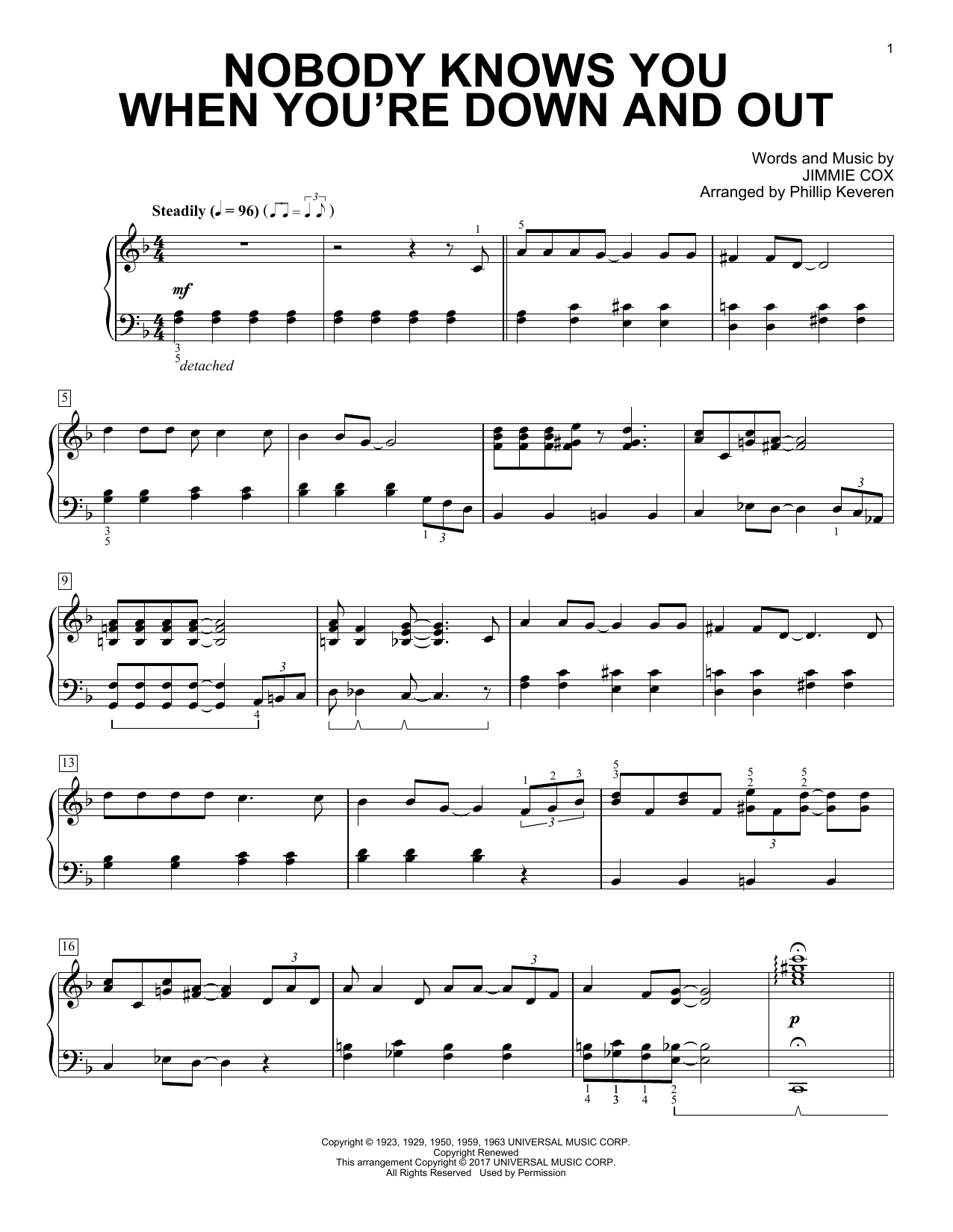 Download Eric Clapton Nobody Knows You When You're Down And Out (arr. Phillip Keveren) Sheet Music and learn how to play Piano Solo PDF digital score in minutes