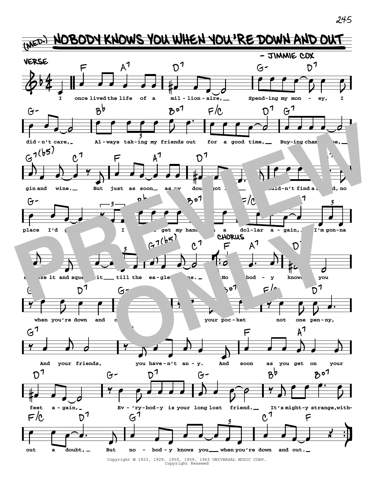 Download Eric Clapton Nobody Knows You When You're Down And Out (arr. Robert Rawlins) Sheet Music and learn how to play Real Book – Melody, Lyrics & Chords PDF digital score in minutes
