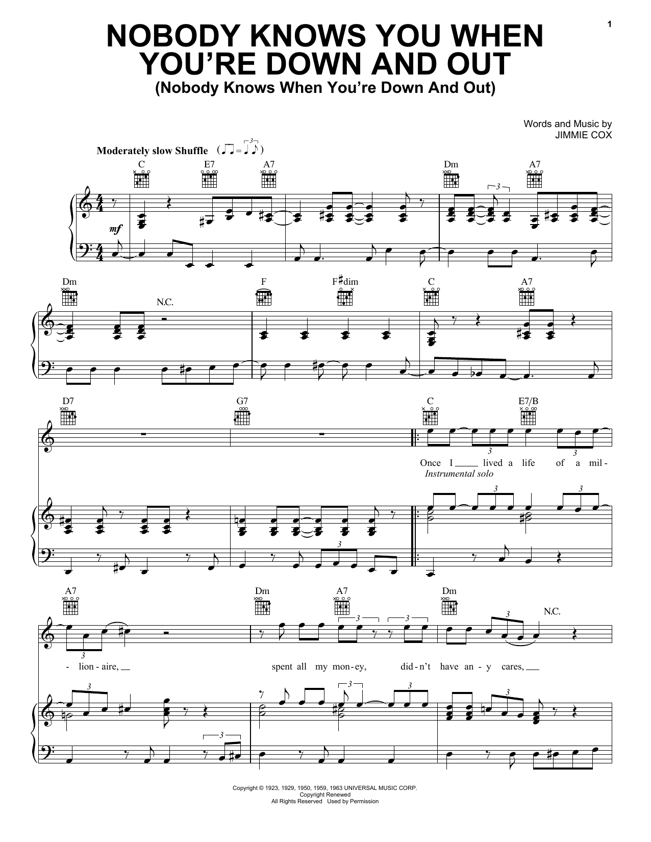 Download Eric Clapton Nobody Knows You When You're Down And Out (Nobody Knows When You're Down And Out Sheet Music and learn how to play Ukulele PDF digital score in minutes
