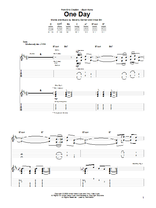 Download Eric Clapton One Day Sheet Music and learn how to play Guitar Tab PDF digital score in minutes