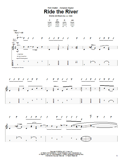 Download Eric Clapton Ride The River Sheet Music and learn how to play Guitar Tab PDF digital score in minutes