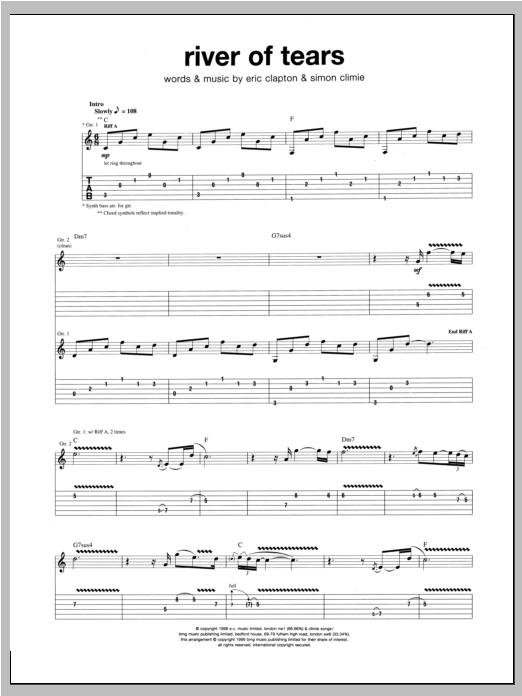 Download Eric Clapton River Of Tears Sheet Music and learn how to play Lyrics & Chords PDF digital score in minutes
