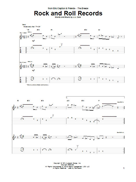 Download Eric Clapton Rock And Roll Records Sheet Music and learn how to play Guitar Tab PDF digital score in minutes