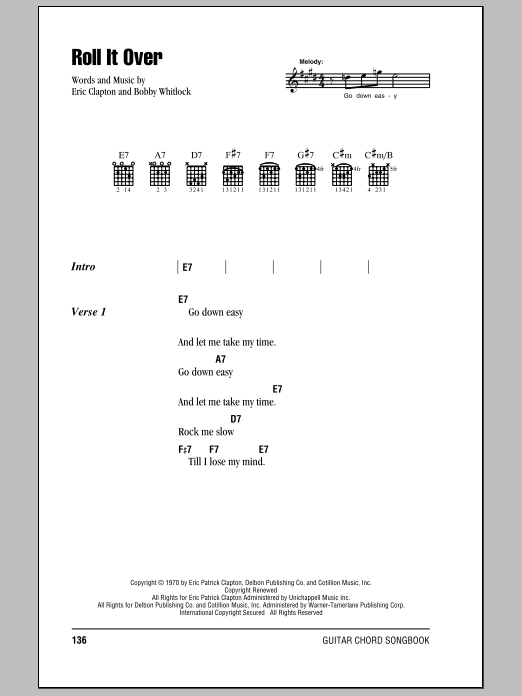 Download Eric Clapton Roll It Over Sheet Music and learn how to play Lyrics & Chords PDF digital score in minutes