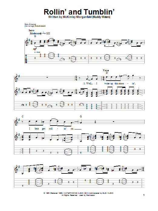 Download Eric Clapton Rollin' And Tumblin' Sheet Music and learn how to play Guitar Tab PDF digital score in minutes