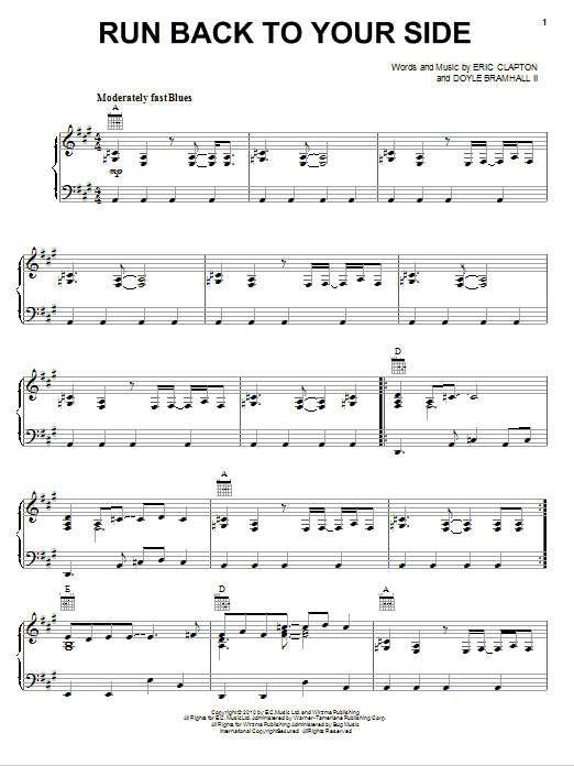 Download Eric Clapton Run Back To Your Side Sheet Music and learn how to play Guitar Tab PDF digital score in minutes