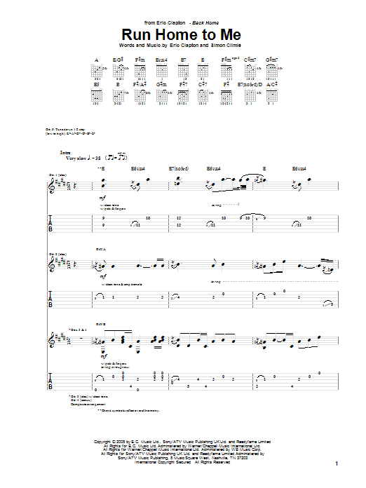 Download Eric Clapton Run Home To Me Sheet Music and learn how to play Guitar Tab PDF digital score in minutes