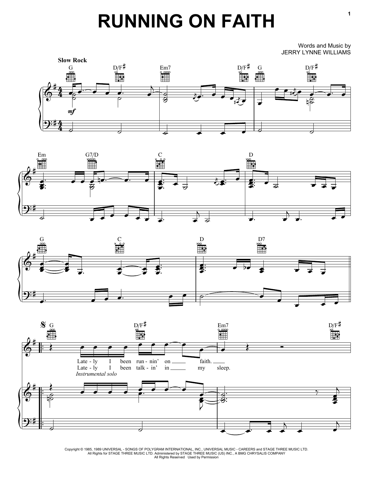 Download Eric Clapton Running On Faith Sheet Music and learn how to play Easy Piano PDF digital score in minutes