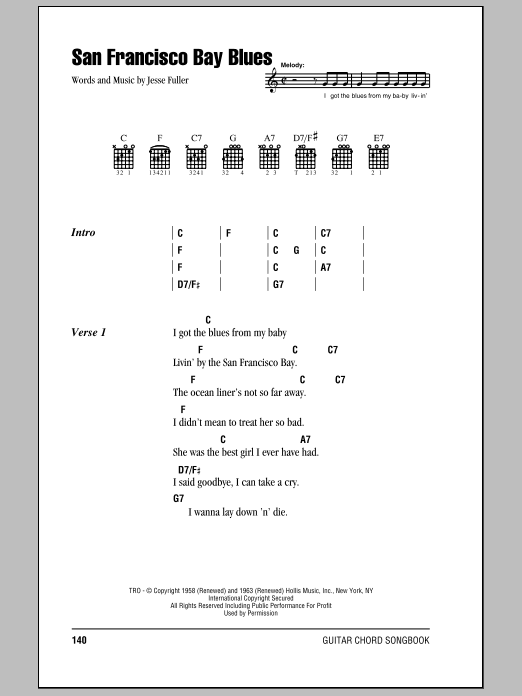 Download Eric Clapton San Francisco Bay Blues Sheet Music and learn how to play Ukulele PDF digital score in minutes