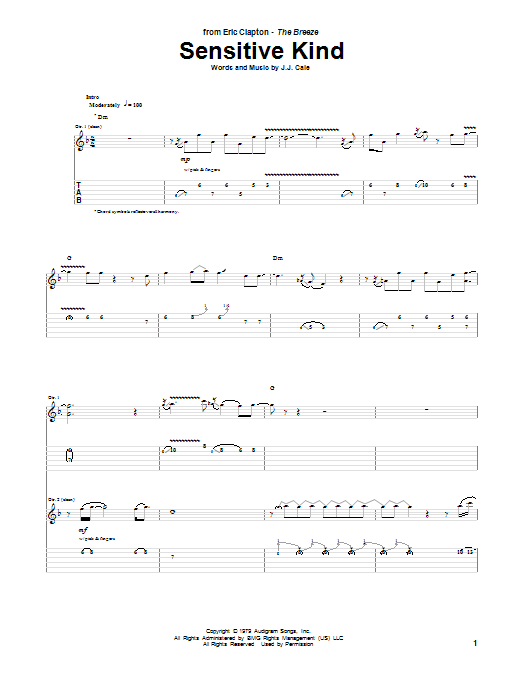 Download Eric Clapton Sensitive Kind Sheet Music and learn how to play Guitar Tab PDF digital score in minutes