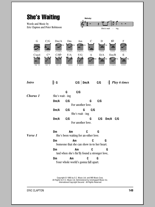 Download Eric Clapton She's Waiting Sheet Music and learn how to play Guitar Tab PDF digital score in minutes