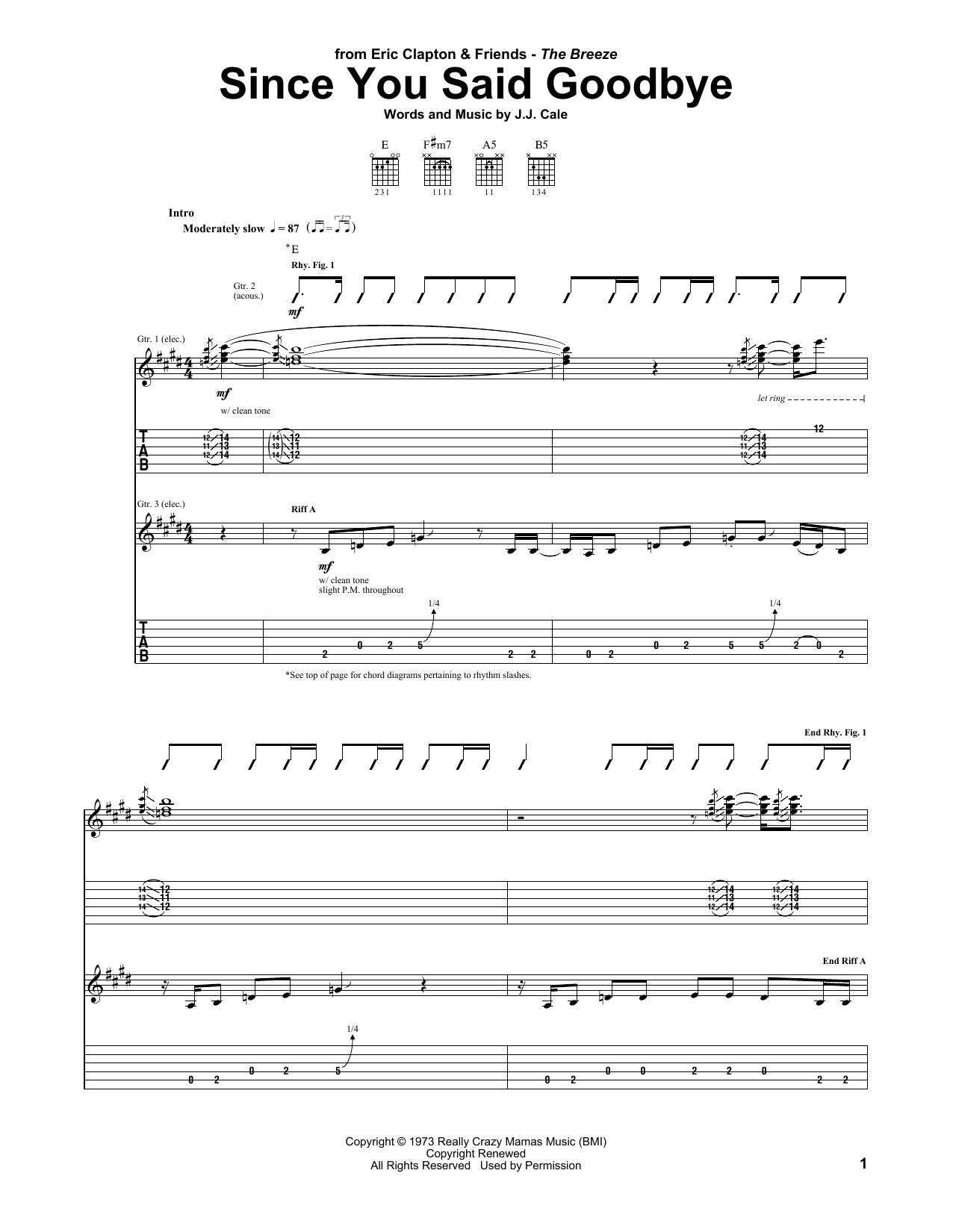 Download Eric Clapton Since You Said Goodbye Sheet Music and learn how to play Guitar Tab PDF digital score in minutes