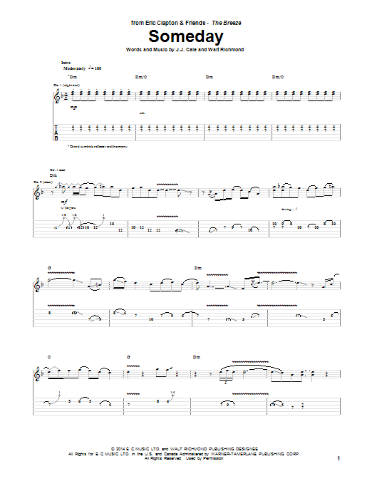 Download Eric Clapton Someday Sheet Music and learn how to play Guitar Tab PDF digital score in minutes