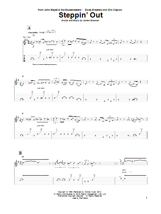 Download Eric Clapton Steppin' Out Sheet Music and learn how to play Guitar Tab PDF digital score in minutes
