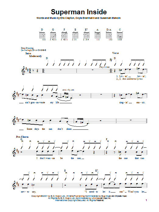 Download Eric Clapton Superman Inside Sheet Music and learn how to play Lyrics & Chords PDF digital score in minutes