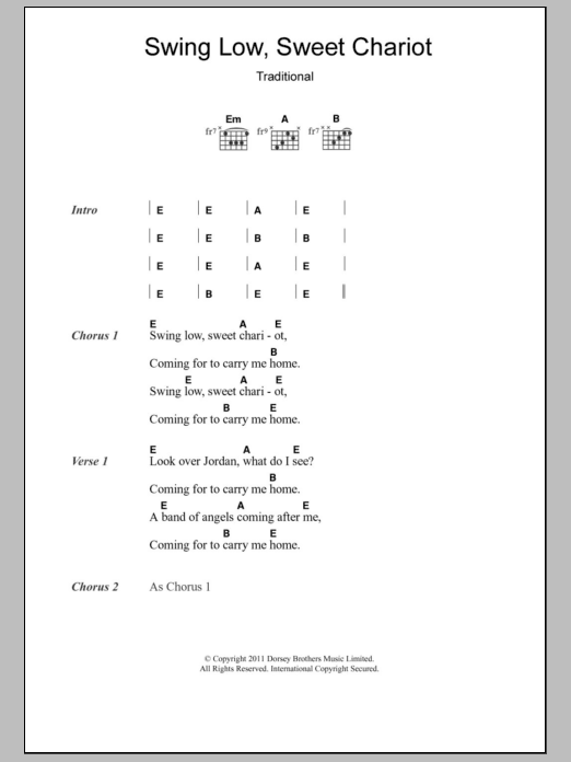Download Eric Clapton Swing Low, Sweet Chariot Sheet Music and learn how to play Lyrics & Chords PDF digital score in minutes