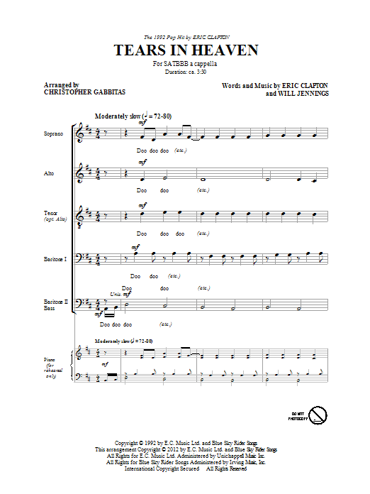 Download Eric Clapton Tears In Heaven (arr. Christopher Gabbitas) Sheet Music and learn how to play SATB PDF digital score in minutes