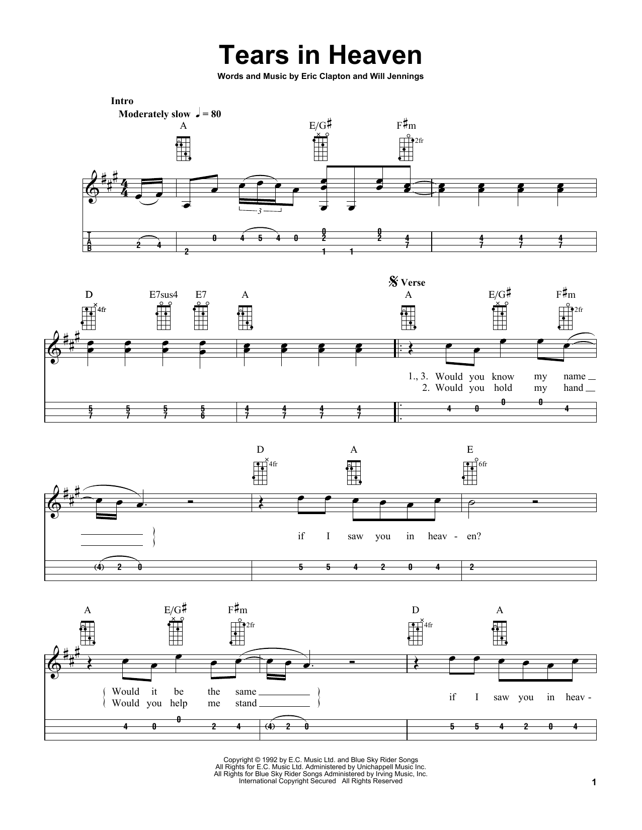 Download Eric Clapton Tears In Heaven (from Rush) (arr. Bobby Westfall) Sheet Music and learn how to play Mandolin PDF digital score in minutes