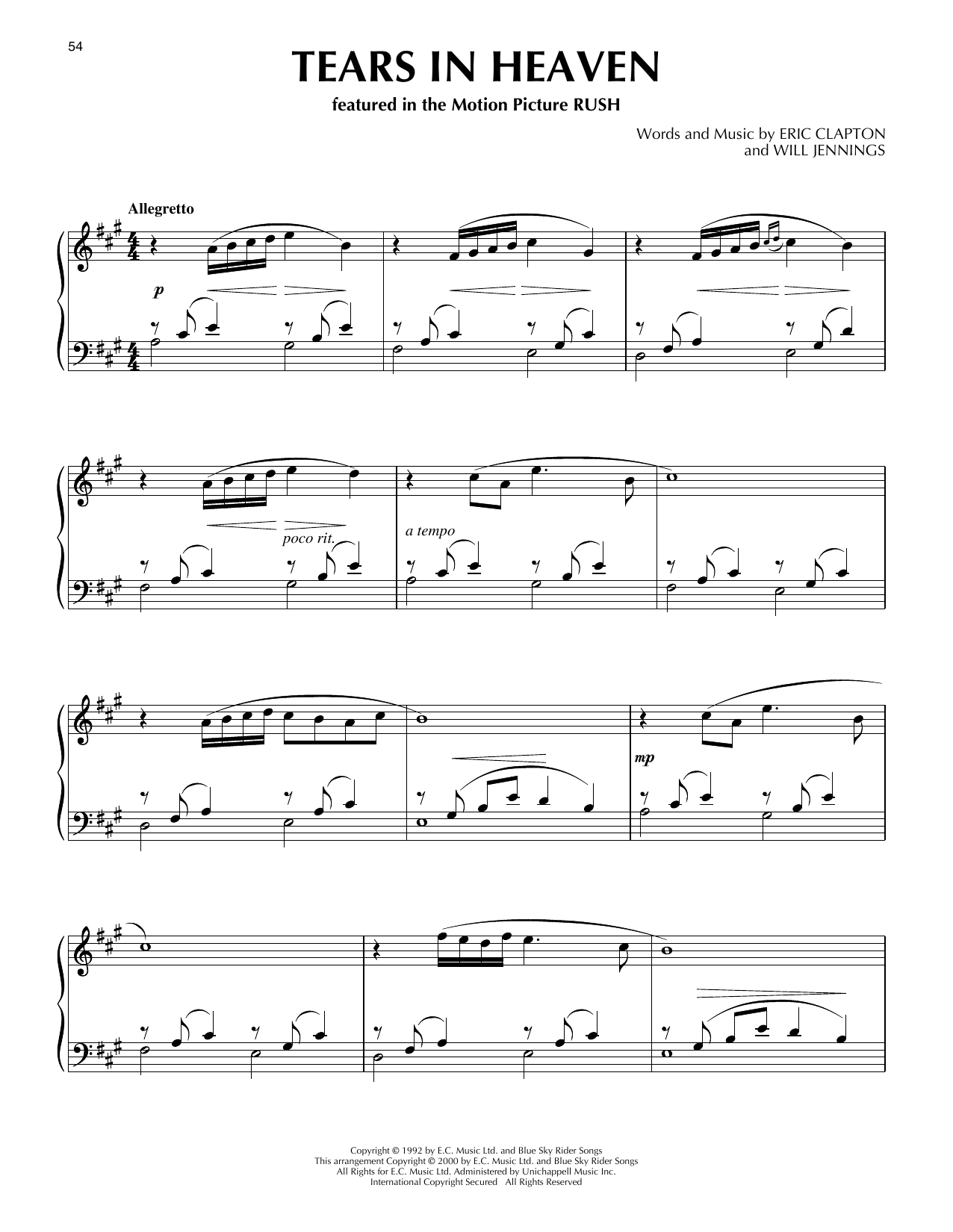 Download Eric Clapton Tears In Heaven (from Rush) (arr. Phillip Keveren) Sheet Music and learn how to play Piano Solo PDF digital score in minutes