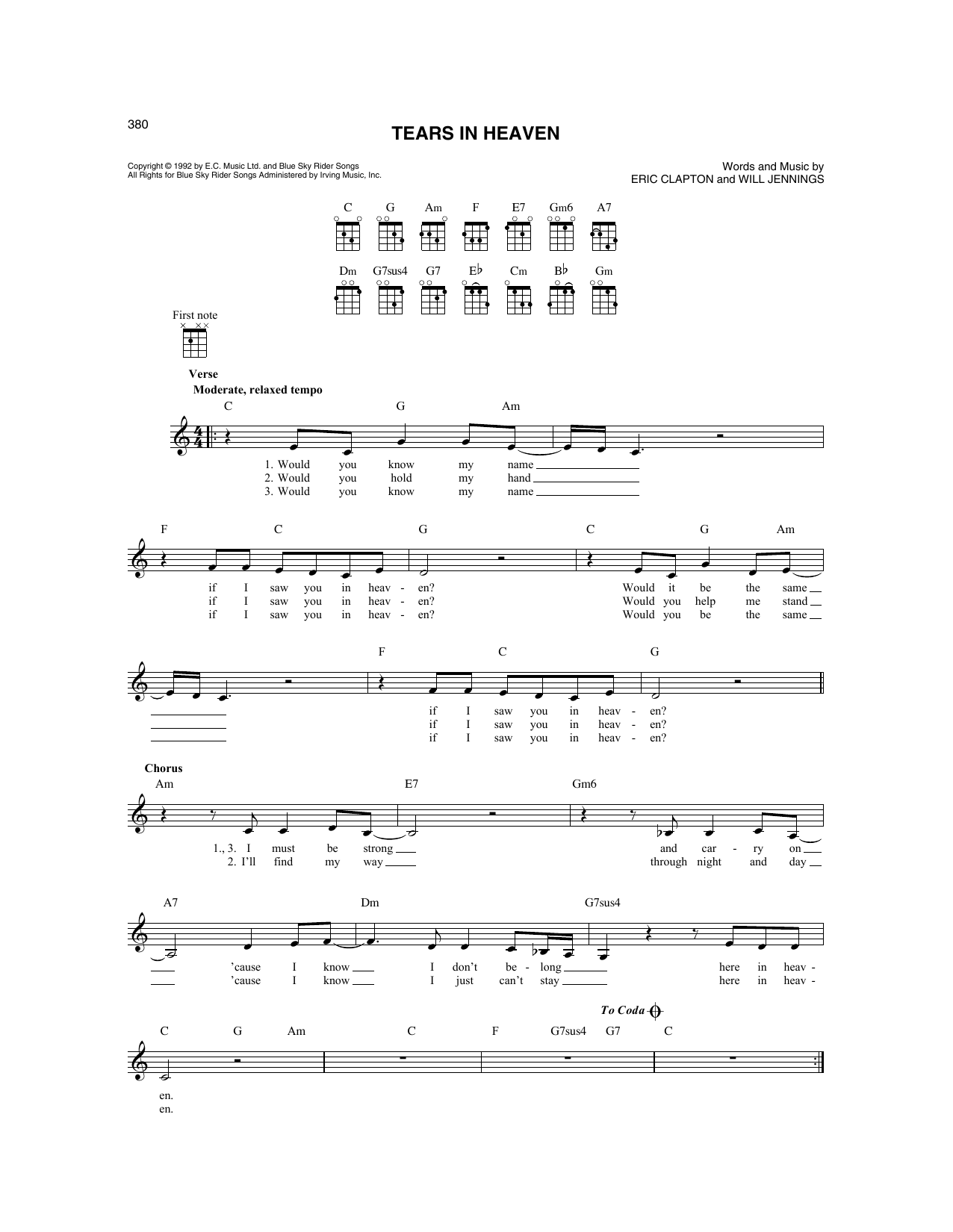 Download Eric Clapton Tears In Heaven (from Rush) Sheet Music and learn how to play Mandolin PDF digital score in minutes