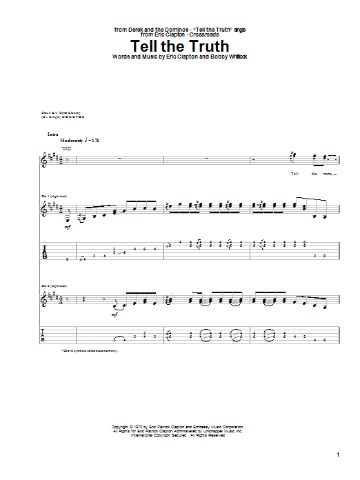 Download Eric Clapton Tell The Truth Sheet Music and learn how to play Lyrics & Chords PDF digital score in minutes