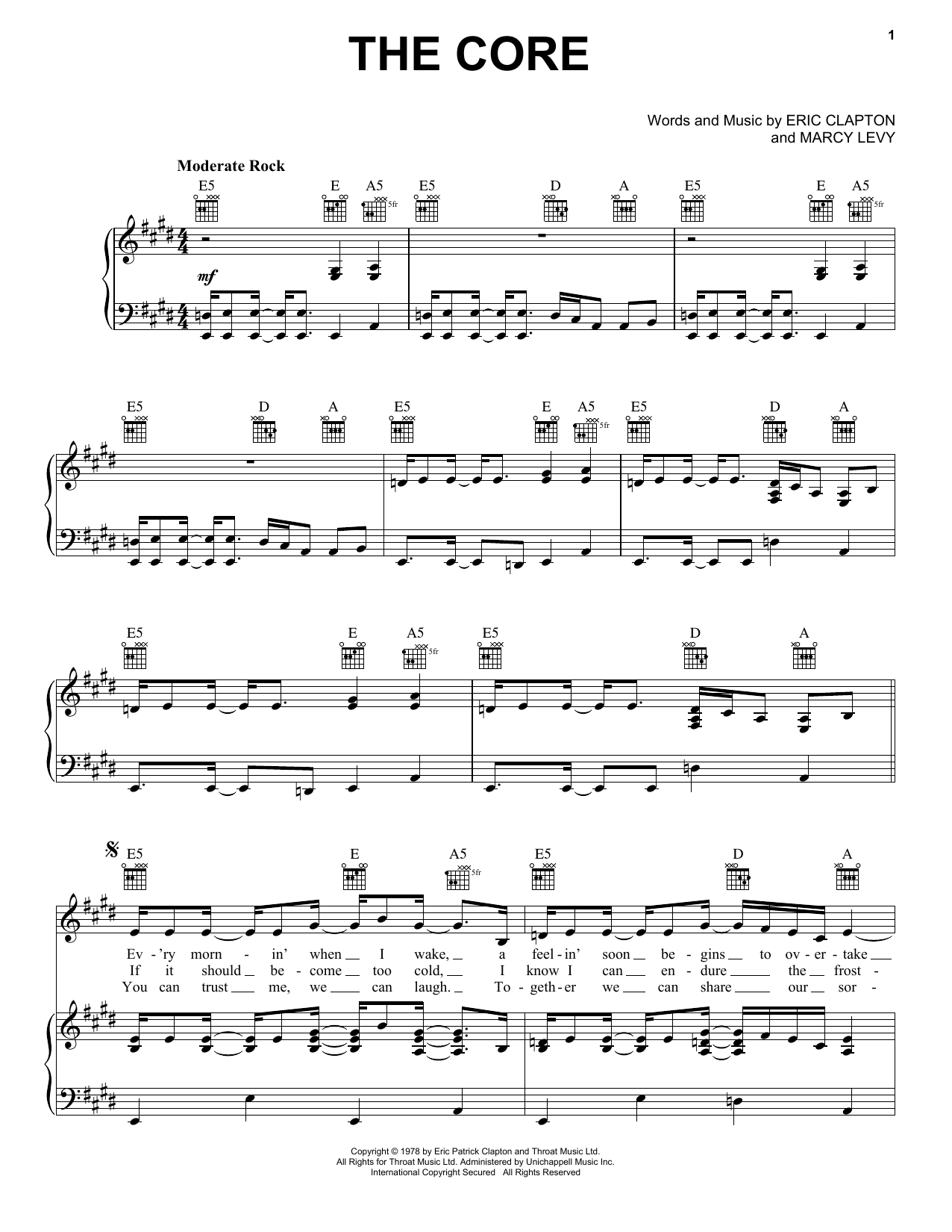 Download Eric Clapton The Core Sheet Music and learn how to play Piano, Vocal & Guitar (Right-Hand Melody) PDF digital score in minutes