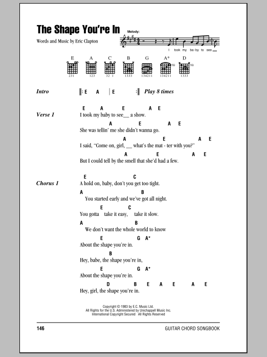 Download Eric Clapton The Shape You're In Sheet Music and learn how to play Lyrics & Chords PDF digital score in minutes