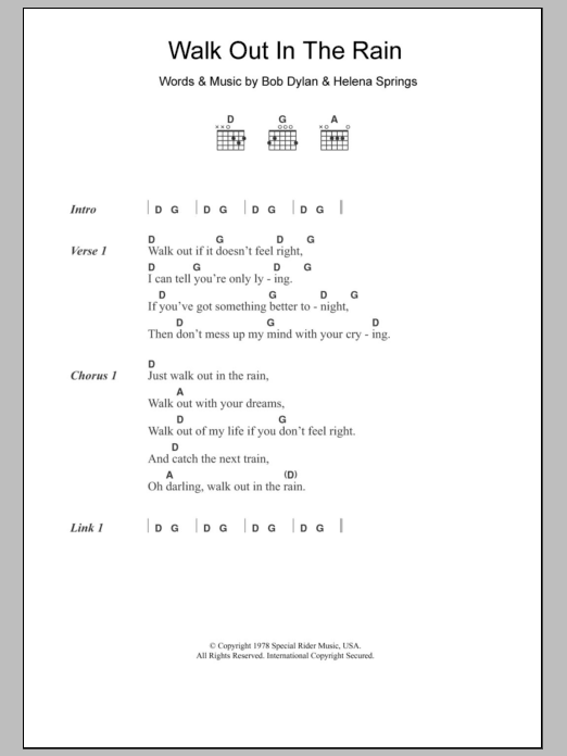Download Eric Clapton Walk Out In The Rain Sheet Music and learn how to play Lyrics & Chords PDF digital score in minutes