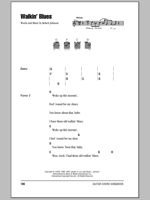 Download Eric Clapton Walkin' Blues Sheet Music and learn how to play Lyrics & Chords PDF digital score in minutes