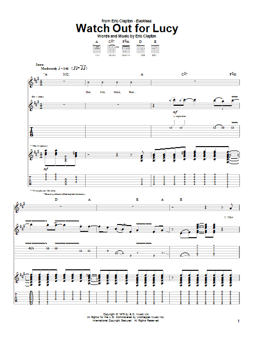 Download Eric Clapton Watch Out For Lucy Sheet Music and learn how to play Guitar Tab PDF digital score in minutes