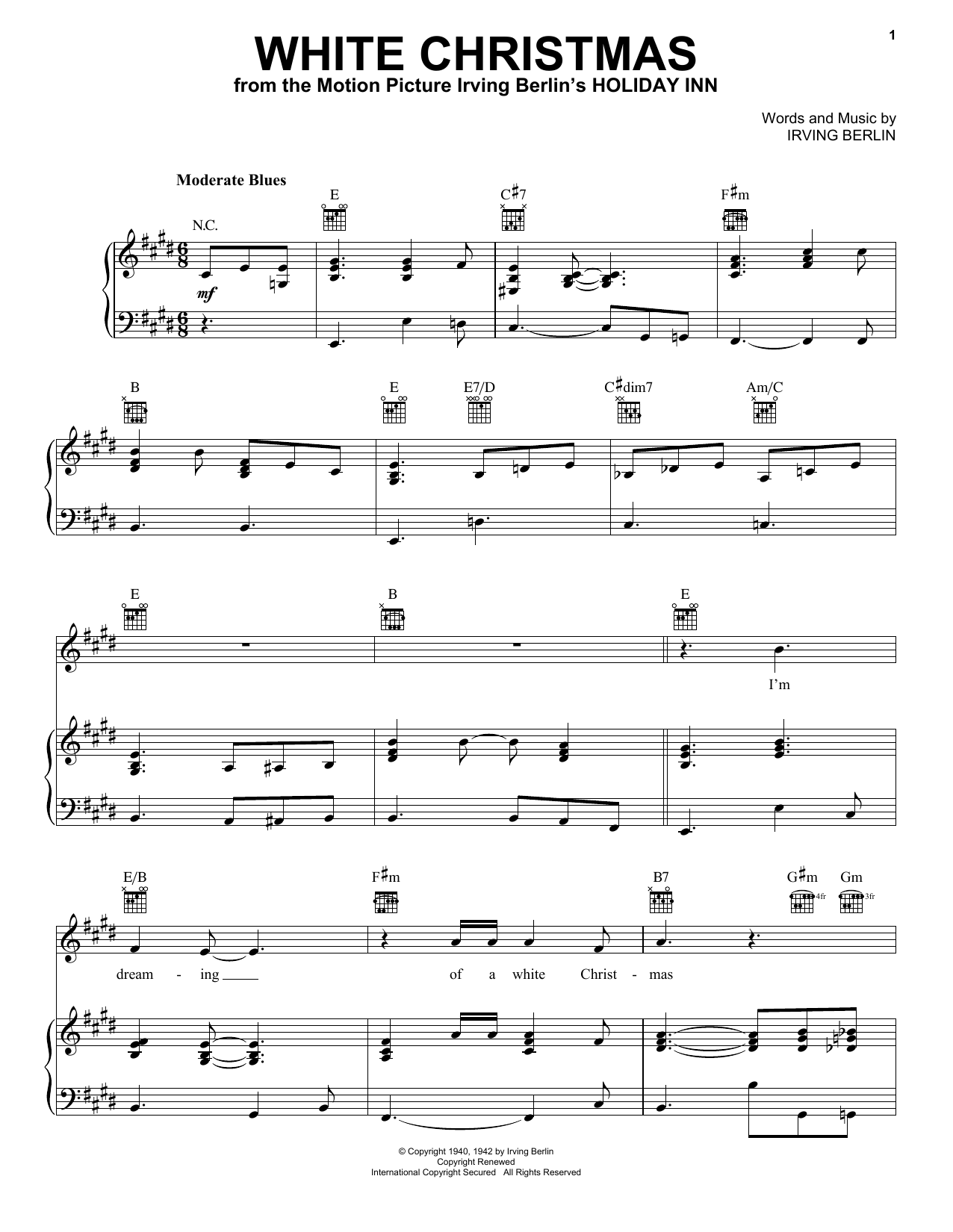 Download Eric Clapton White Christmas Sheet Music and learn how to play Piano, Vocal & Guitar Chords (Right-Hand Melody) PDF digital score in minutes