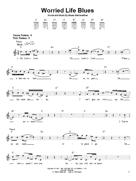 Download Eric Clapton Worried Life Blues Sheet Music and learn how to play Piano Transcription PDF digital score in minutes
